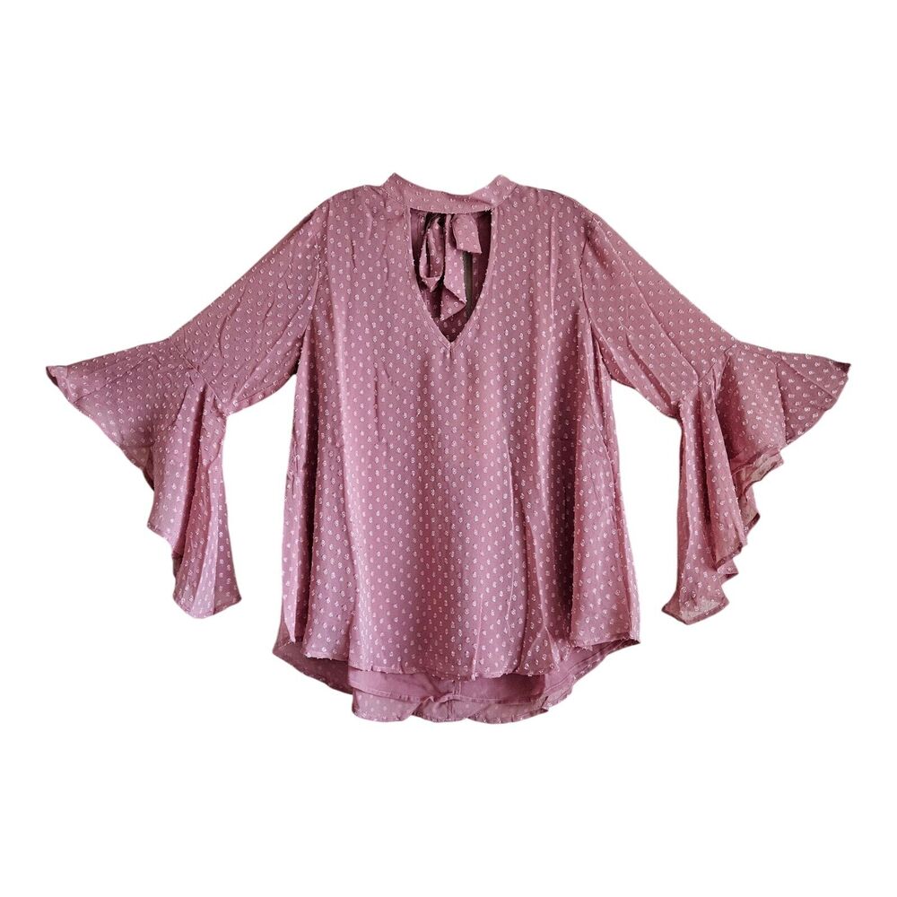 BAND OF GYPSIES BOG Women M Tunic Top Blush Pink Swiss Dot Keyhole Lined NEW 42"